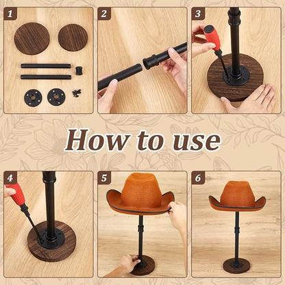 PH PandaHall Hat Display Stand Wooden Hat Holder Rack Adjustable Hats Organizer Rustic Hats Storage Stand Tabletop Wig Displays Risers for Home Closet Store Baseball Cowboy Caps Helmet