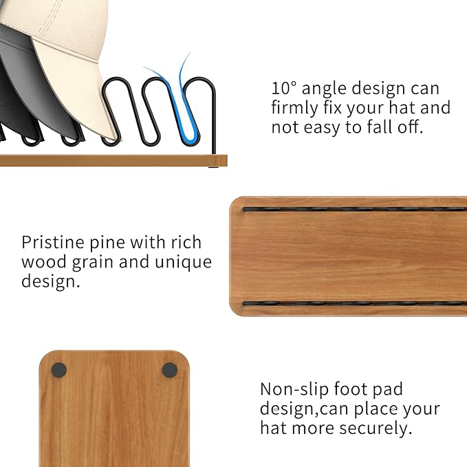 Hat Organizer for Baseball Caps 2 Pack, Premium Wood and Metal Design Hat Storage for Baseball Caps for 14Caps, Tabletop Hat Racks for Closet, Dresser, Entrance (2PCS, Walnut Color)