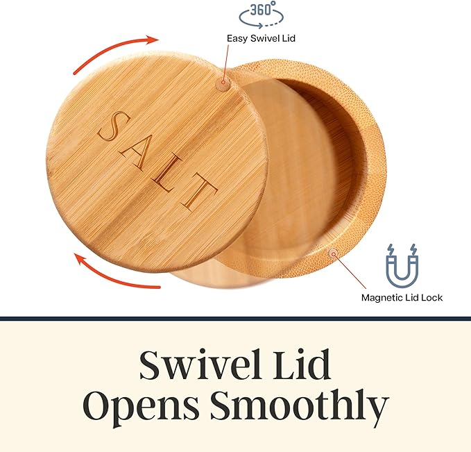 Totally Bamboo Salt Cellar with Swivel Lid - Wooden Salt Container, Bamboo Spice Box for Kitchen Countertop, Engraved Lid with Magnetic Closure, 6 Oz