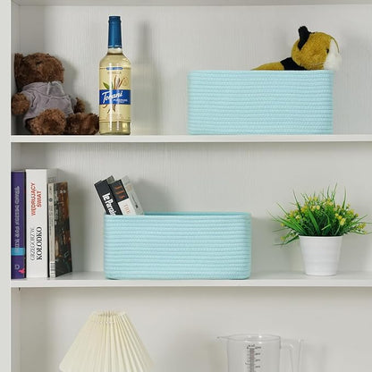 3-Pack Storage Baskets for Organizing | Woven Shelf Toy Basket | Rope Baskets for Gifts Empty | Closet Organizer Bins with Handles | Cube Decorative Box | 13.7×7.1×6.7” | Light Blue