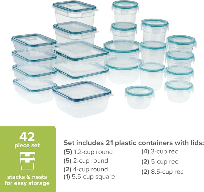 Snapware Plastic Total Solution (21-Pack) Large Food Storage Containers Set, Meal Prep Containers with Plastic BPA-Free Lids & 4 Locking Tabs, Microwave, Dishwasher, and Freezer Safe