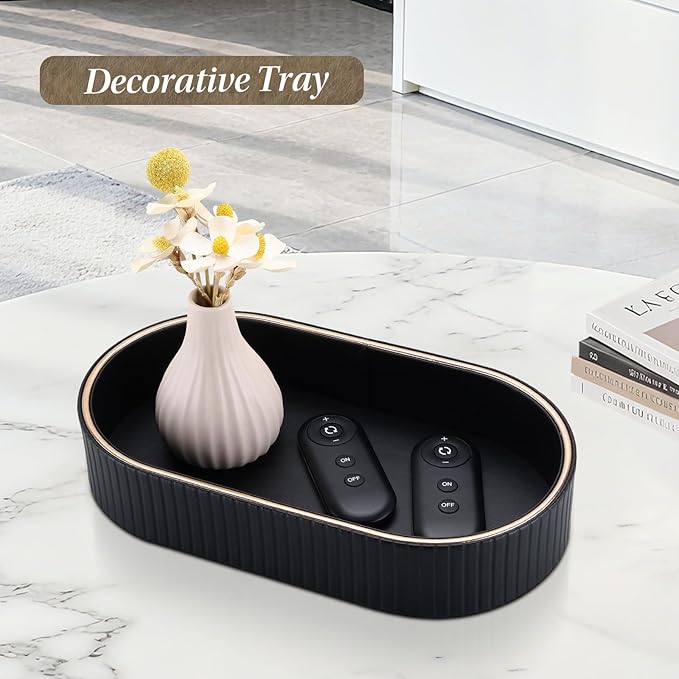 GORESE PU Leather Valet Tray Nightstand Organizer, Oval Perfume Trays Key Bowl Jewelry Dish for Bedside Dresser Entryway Table, Vanity Tray for Bathroom, EDC Trays for Men Women, 11×5.9 in, Black