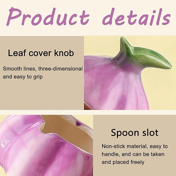 Cute Onion Shaped Ceramic Salt Cellar with Lid and Spoon, Decorative Purple Kitchen Canister for Sugar, Salt, Pepper, and Spices, Farmhouse Kitchen Decor
