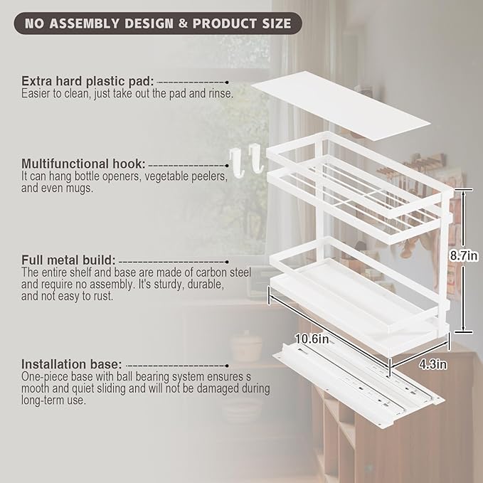 Magheo Pull Out Spice Rack Organizer for Cabinet, 4 Pack Metal Seasoning Organizer Slide Out Spice Storage Shelf No Assembly Vertical Spice Rack Pullout for Kitchen & Bahthroom No Drill(2 Tier,White)
