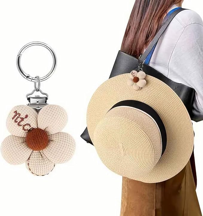 Hat Clip for Travel on Bag, Cotton Flower Sun Hat Storage Holder for Hanging White