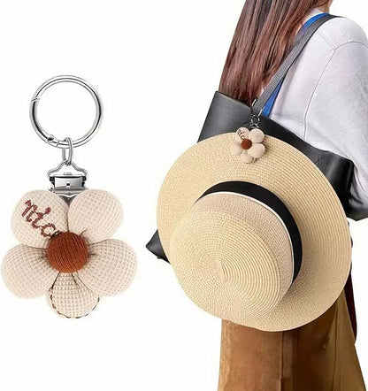 Hat Clip for Travel on Bag, Cotton Flower Sun Hat Storage Holder for Hanging White