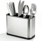 Utensil Holder, Silverware Organizer Caddy for Countertop Kitchen with 4 Compartments, Flatware Spoon Fork Tool Cutlery Holder Utensil Crock with Drain Tray for Counter Party Office, Silvery