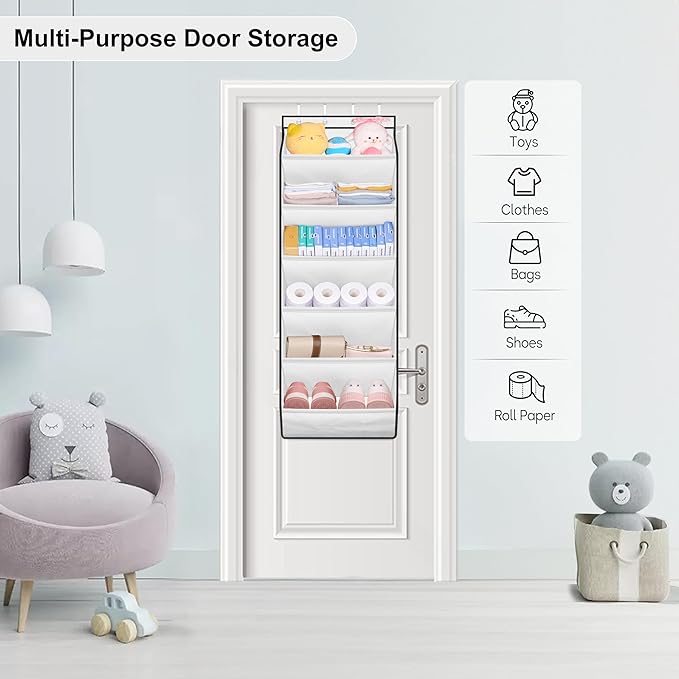 SLEEPING LAMB Shoe Rack for Door, Kids Door Shoe Organizer for Closet hanger, Narrow Hanging Sneaker Storage with Large Deep Pockets for Toddler, Girl, Baby Room Decor, White