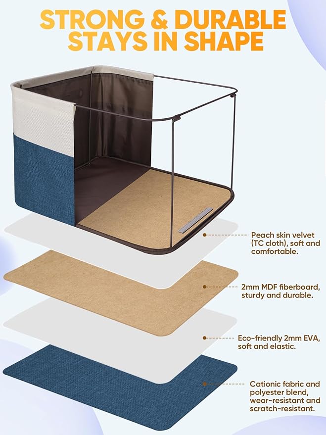 BALEINE 3 Pack Fabric Closet Storage Bins for Shelves, Linen Closet Organizers and Storage, Decorative Baskets for Organizing, Shelf, Clothes, Home, Office (Navy Blue, 14''x10''x8.5'')