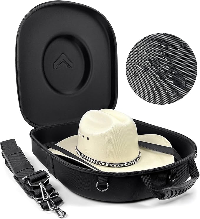 Foeran Travel Hat Case For Cowboy Panama & Fedora Hat, Waterproof & Crush Proof Cowboy Hat Box Wide-brimmed Hats Storage Holder Hat Carrier - Large, Black
