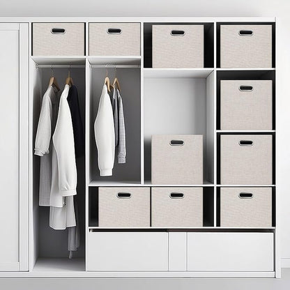 Posprica 15.12"x12.13"x12.01" Storage Cube Bins, Linen Decorative Closet Storage Organizer for IKEA Kallax, 4 Pack Fabric Foldable Large Storage Baskets for Closet, Shelves, Clothes, Toy (Beige)