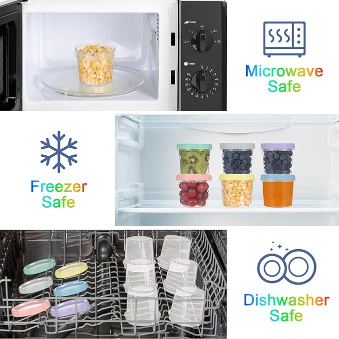 Yomarket 6pcs 10 oz Plastic Containers with Screw Lids, Reusable Clear Food Storage Containers with Pen and Brush for Snack Salad Fruit, Leakproof Small Freezer Containers, Microwave & Dishwasher Safe