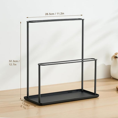Headband Holder Organizer Metal 2-Tier with Tray: Hair Accessories Display Stand Storage Hairband Rack Necklace Stand Home Bedroom for Girls Women, Black