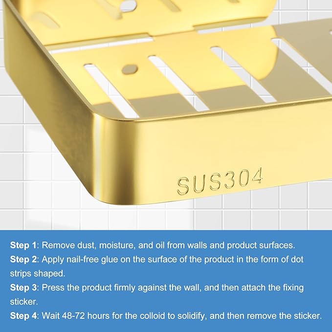 uxcell Soap Dish Holder, 304 Stainless Steel Soap Bar, Wall Mounted Soap Tray with Installation Kits, Soap Saver for Shower Wall Kitchen Counter (Gold)