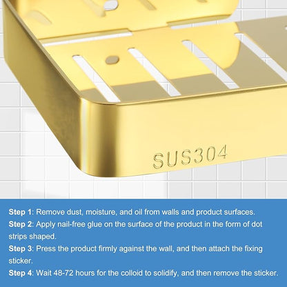 uxcell Soap Dish Holder, 304 Stainless Steel Soap Bar, Wall Mounted Soap Tray with Installation Kits, Soap Saver for Shower Wall Kitchen Counter (Gold)