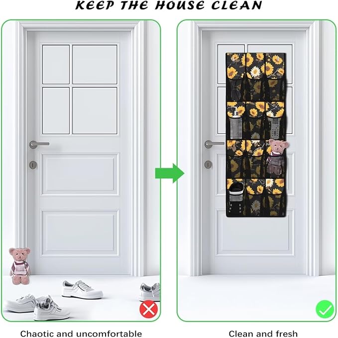 Sunflower Daisy Shoe Organizer Door Hanger,Shoes Hanger Storage Organizer Bag for Bedroom,Hanging Shoe Storage Hanging Bag