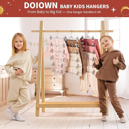 DOIOWN 6-Tier Baby Hangers with Clips - Space Saving Kids Pants Hangers for Babies & Kids Pant,Clothe,Adjustable Toddler Clothes Hanger for Newborn Children Closet Organization Gray 2Pack