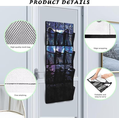 Wolf Door Hanging Shoe Organizer Mesh Fabric Over The Door Shoe Organizer for Closet 12 Pockets Strawberry Wall Hanging Storage Space Saving Shoe Holder Hanger