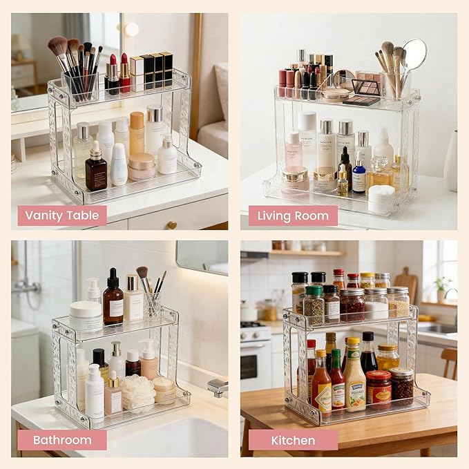VNIMTI Skincare Organizers 2 Tier, Makeup Organizer Countertop, Cosmetic Display Cases, Makeup＆Skincare Organizer for Vanity, Desktop, Bathroon, Ideal Gifts for Women (Free Standing - White)