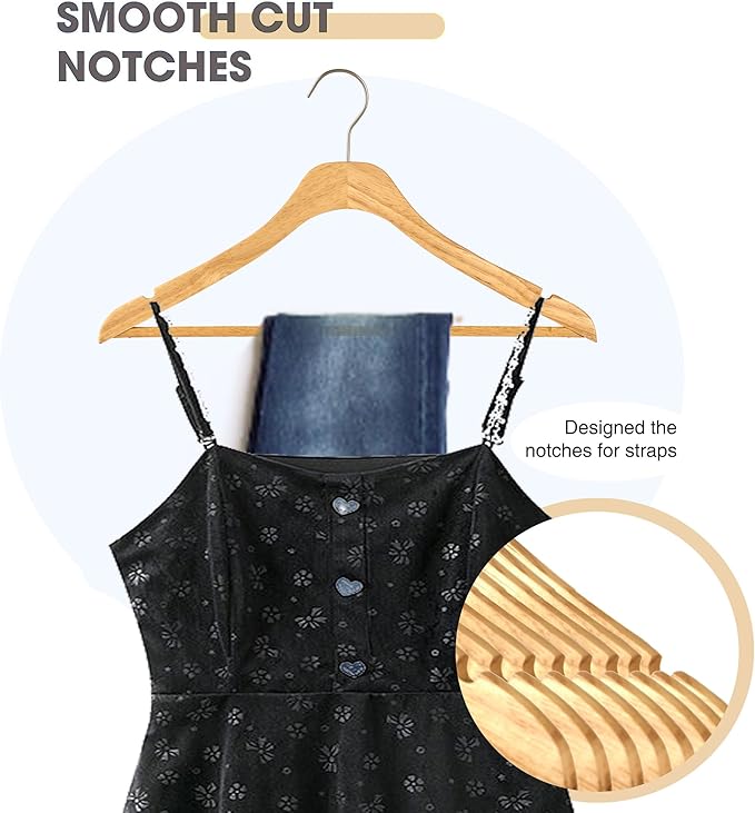 Wooden Natural Slim Solid Wood Coat Hangers,16.7inch Ultra Thin Space Saving Wooden Adult Hangers,Clothes 20 Pack Heavy Duty Suit with Pant Bar for Jacket Shirt Suit Pants