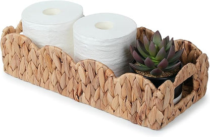 YANGQIHOME Toilet Paper Basket, Water Hyacinth Toilet Tank Basket for Storage, Scalloped Baskets for Bathroom Decor Bedroom Nursery Room Kitchen