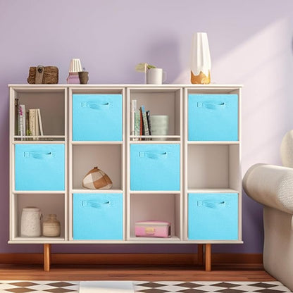 ShellKingdom Storage Bins, Foldable Fabric Storage Cubes And Cloth Storage Organizer Drawer For Closet And Toys Storage, 13 X 13 X 13 INCH, 6 Pack (Light Blue)