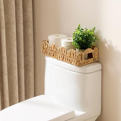 YANGQIHOME Toilet Paper Basket, Water Hyacinth Toilet Tank Basket for Storage, Scalloped Baskets for Bathroom Decor Bedroom Nursery Room Kitchen