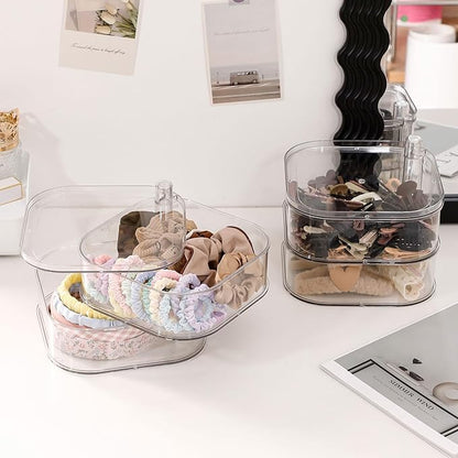 FABROK 2-Layer Girls Hair Accessories Organizer, Large Rotating Vanity Storage Container for Headbands, Scrunchies, Clips, Plastic Women Hair Ties Holder, Makeup Brush Box