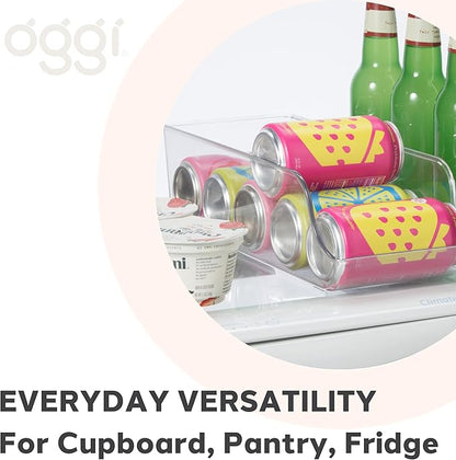 OGGI Soda Can Holder - Comfortably Holds 9 Cans (14" x 5.5" x 4") - Ideal for Kitchen Organization, Pantry Storage, Fridge Organizing, Clear