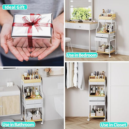 HapiRm Floor Makeup Organizer Cart - Vanity Skincare Beauty Organizers Makeup Storage with Drawers, Cosmetics Display Cases Holder Nail Cart for Hair Accessories Polish Perfume Make up Brush