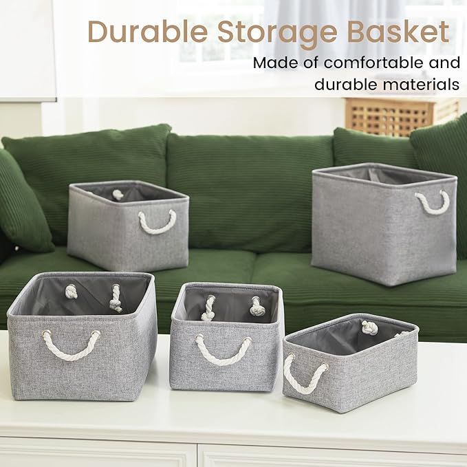 Large Storage Baskets- 15x11x10 inch Storage Bins for Shelves and Closet Organizing, Foldable Fabric Bin for Home Organization Clothes and Laundry (6-Pack, Gray)