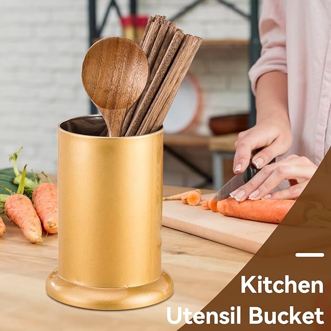 Cyrank Gold Utensil Holder, Drying Rack Caddy Basket Stainless Steel Utensil Drying Holder Silverware Storage Caddy Coffee Spoon Organizer for Fork, Knive, Spoon, Chopstick