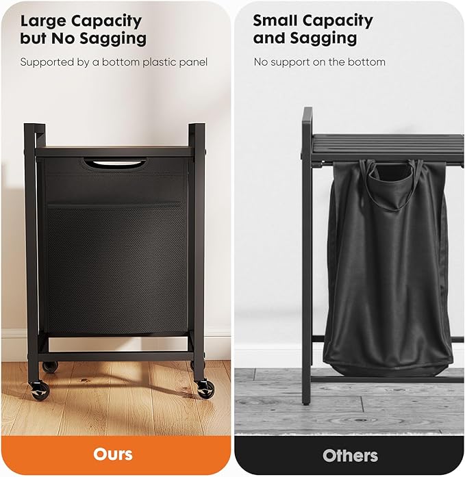 DUMOS Laundry Sorter, 18.3Gal (69L) Capacity Rolling Laundry Basket with Pull-Out Removable Bags & Movable Wheels,Clothes Separator Hamper Cart for Laundry Room, Bathroom and Bedroom Organizer
