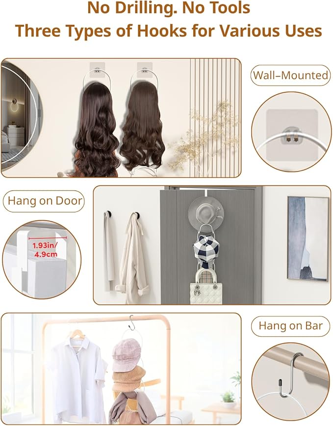 LINFIDITE 15 Pack Baseball Hat Rack Hanger Holder Organizer Multi Hook Wall Mounted Over Door Cap Display Storage Rack Cap Holder, Closet HangingStorage Rack w Hanging Hook White
