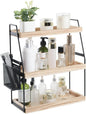 Bathroom Organizer Countertop, 3-Tier Standing Counter Shelf with Basket, Wood Tray for Kitchen Vanity Organizer