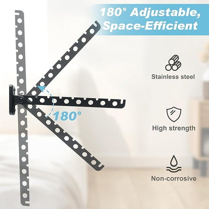 Alise Clothes Drying Rack Wall Mounted Coat Hanger Black, Foldable Hangers Rack Clothes Hook Closet Storage Organizer, Swivel Space Saving Clothes Hanger Rack for Bedroom Bathroom Laundry