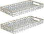 MAONAME White Vanity Tray Set of 2, Plastic Decorative Trays with Handles, Small Moroccan Bathroom Trays for Toilet Tank, Dressr Counter, 13.8" X 6" X 1.57"