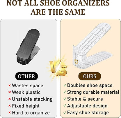 Shoe Stacker 12 Pack, Shoe Slots Organizer for Closet, 3 Levels Adjustable Shoe Space Saver to Save 50% Space, Clear Anti Slip Shoe Rack Organizer Holders for Sneakers, Heels & Sandals