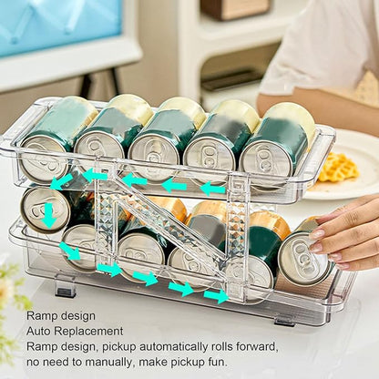 Refrigerator Organizer Bins, Can Dispenser Storage Organizer Bins 2 Layer, Automatic Rolling Beverage Soda Can Storage Box for Fridge Beverage Organizer for Beer Soda Organizer