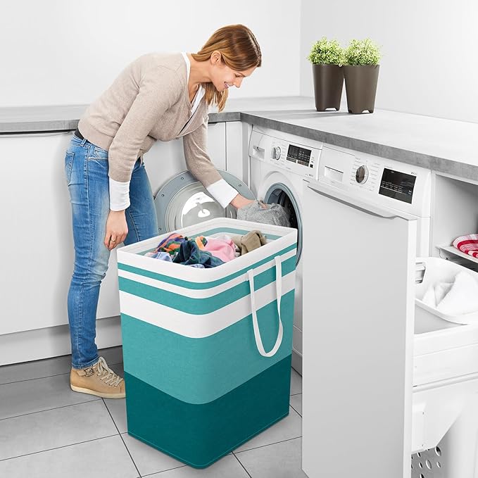 StorageRight Large Collapsible Laundry Basket Hamper with Easy Carry Handles，Freestanding Clothes Hampers for Laundry, Bedroom, Dorm, Towels, Toys, 100L, Green