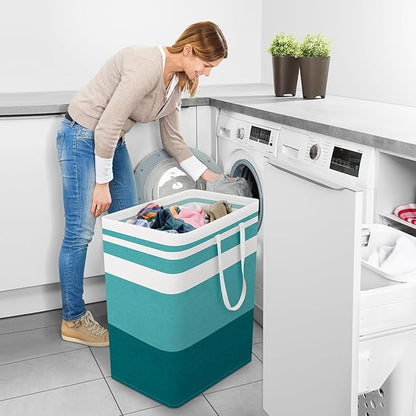 StorageRight Large Collapsible Laundry Basket Hamper with Easy Carry Handles，Freestanding Clothes Hampers for Laundry, Bedroom, Dorm, Towels, Toys, 100L, Green