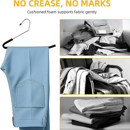 Open Ended Pants Hangers, 10 Pack Non-Slip Foam Padded Pants Hangers Space Saving Heavy Duty for Jeans, Trousers, Slacks