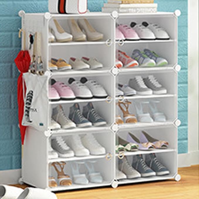 Free Standing Shoe Racks DIY Shoe Organizer Stackable Shoe Cabinet for Closet Entryway Living Room Small Space Shoe Shelves Clear Door Easy Assembly