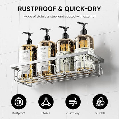 Shower Caddy, 3 Pack Shower Shelves for Inside Bathroom, Rustproof Adhesive Bathroom Organizer with Soap Holder, No Drilling Washroom Organizers and Storage for Tub Room/Kitchen/Home, Silver