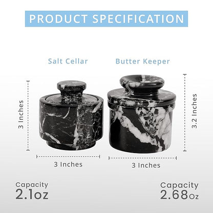 Marble Butter Keeper and Salt Cellar Set, Black Zebra Marble Kitchen Counter Containers for Butter, Seasoning & Condiments, Home & Kitchen Décor