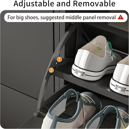 JOZZBY Shoe Cabinet Storage for Entryway, Freestanding Slim Shoe Organizer Cabinet with 2 Flip Drawers, Narrow Shoe Rack with Open Shelves for Hallway, Living Room, Black