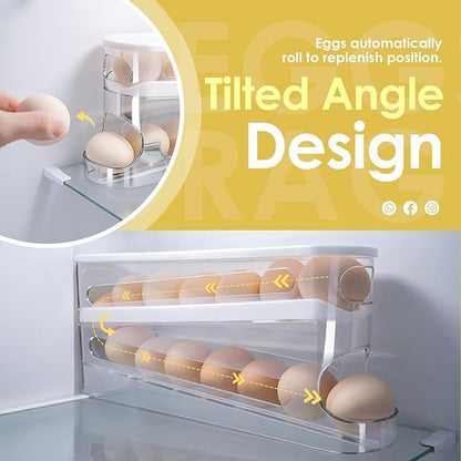 Sylphide Egg Dispenser for Refrigerator, Gravity Fed Egg Dispenser, Egg Holder for Fridge, Food-Grade Auto Rolling Egg Storage Organizer