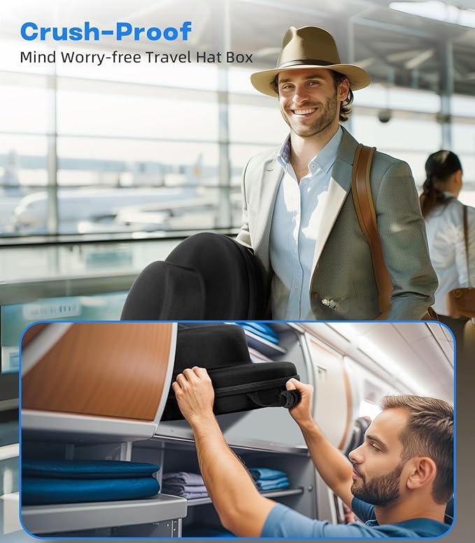 Hat Box for Travel Waterproof Hat Travel Case Crush Proof Hat Can Storage for Fedora, Panama, Tweed Hats, Hat Holder, Hat Carrier for Travel Black Men's Western Gifts