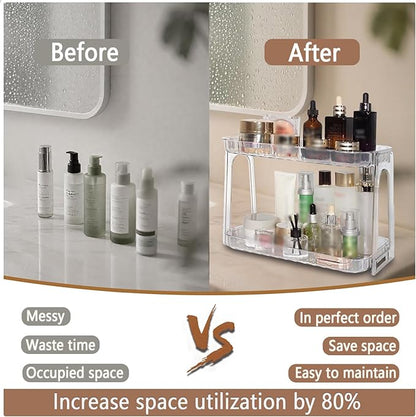 VNIMTI Skincare Organizers 2 Tier, Makeup Organizer Countertop, Cosmetic Display Cases, Makeup＆Skincare Organizer for Vanity, Desktop, Bathroon, Ideal for Women (Free Standing - Clear)