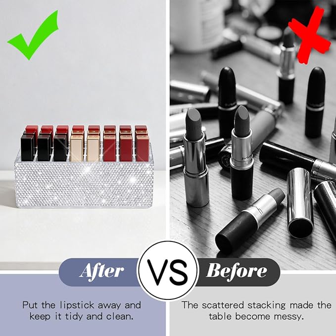 Bling Acrylic Lip Gloss Organizer for Tall Lip Gloss Lipstick Products,Glitter Beauty Makeup Holder 24 Space Organization Container Sparkle Storage Display Case